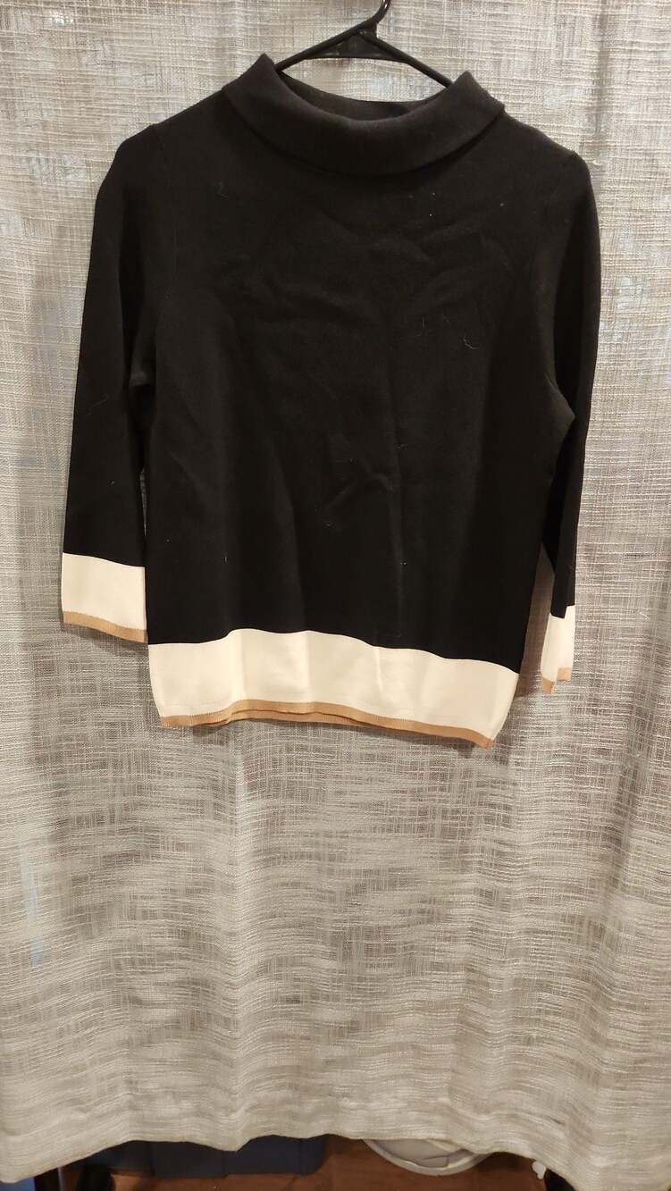 Talbots Women's Black and Ivory Colorblock Cowl Neck Sweater Size S
